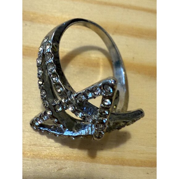 Star Rhinestone Silver Tone Adjustable Ring - Picture 8 of 8
